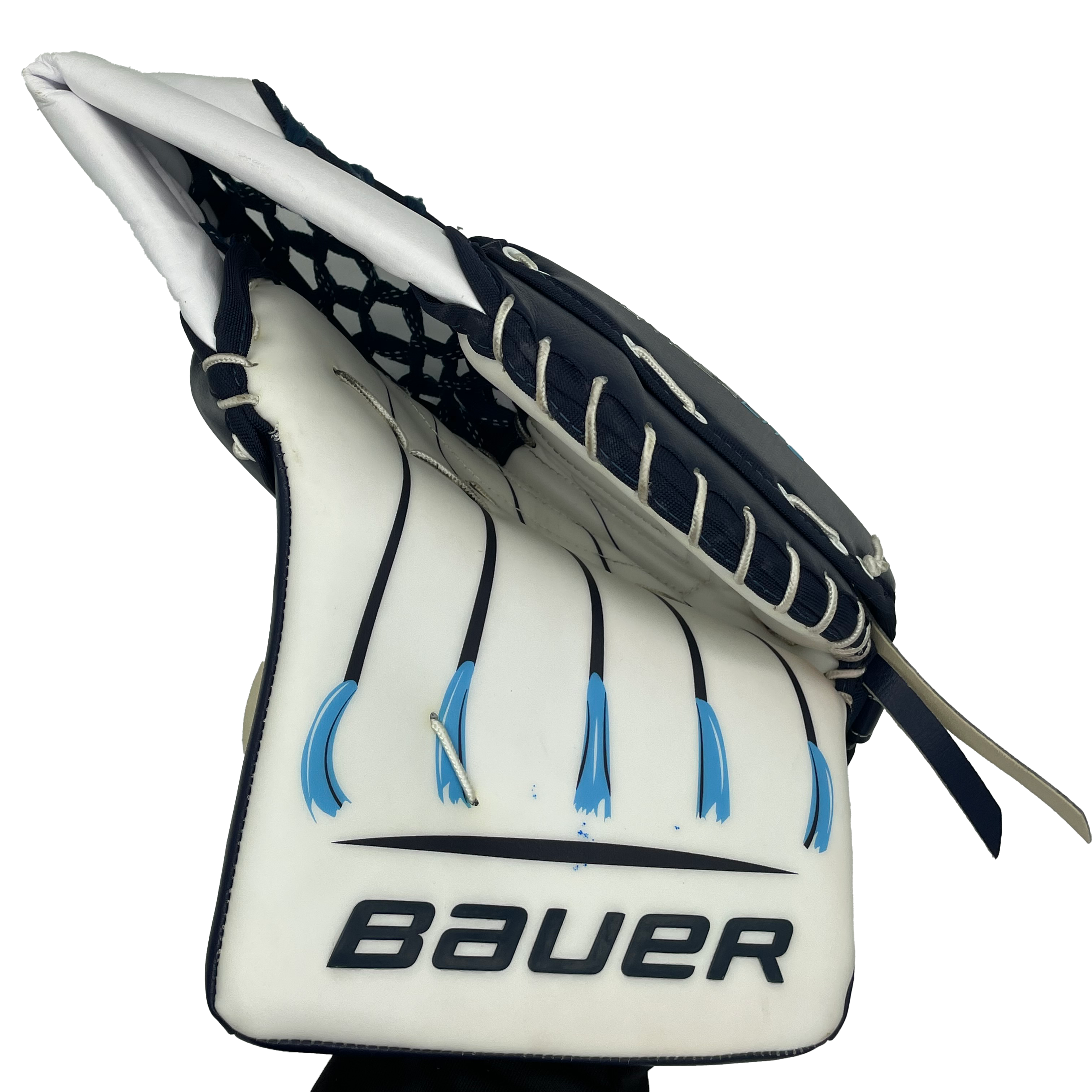 Bauer Vapor Hyperlite – Nouveau gant de gardien Pro Stock (blanc/bleu marine)